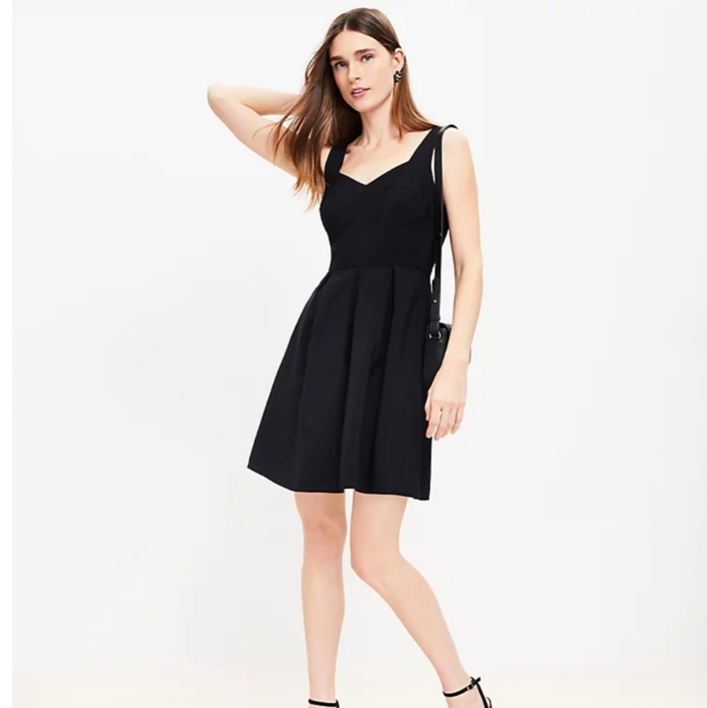 Black Corset Seamed Flare Dress